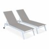 Set of 2x sun loungers aluminium stackable ELSA White Frame Brown Fabric TXSUNKD