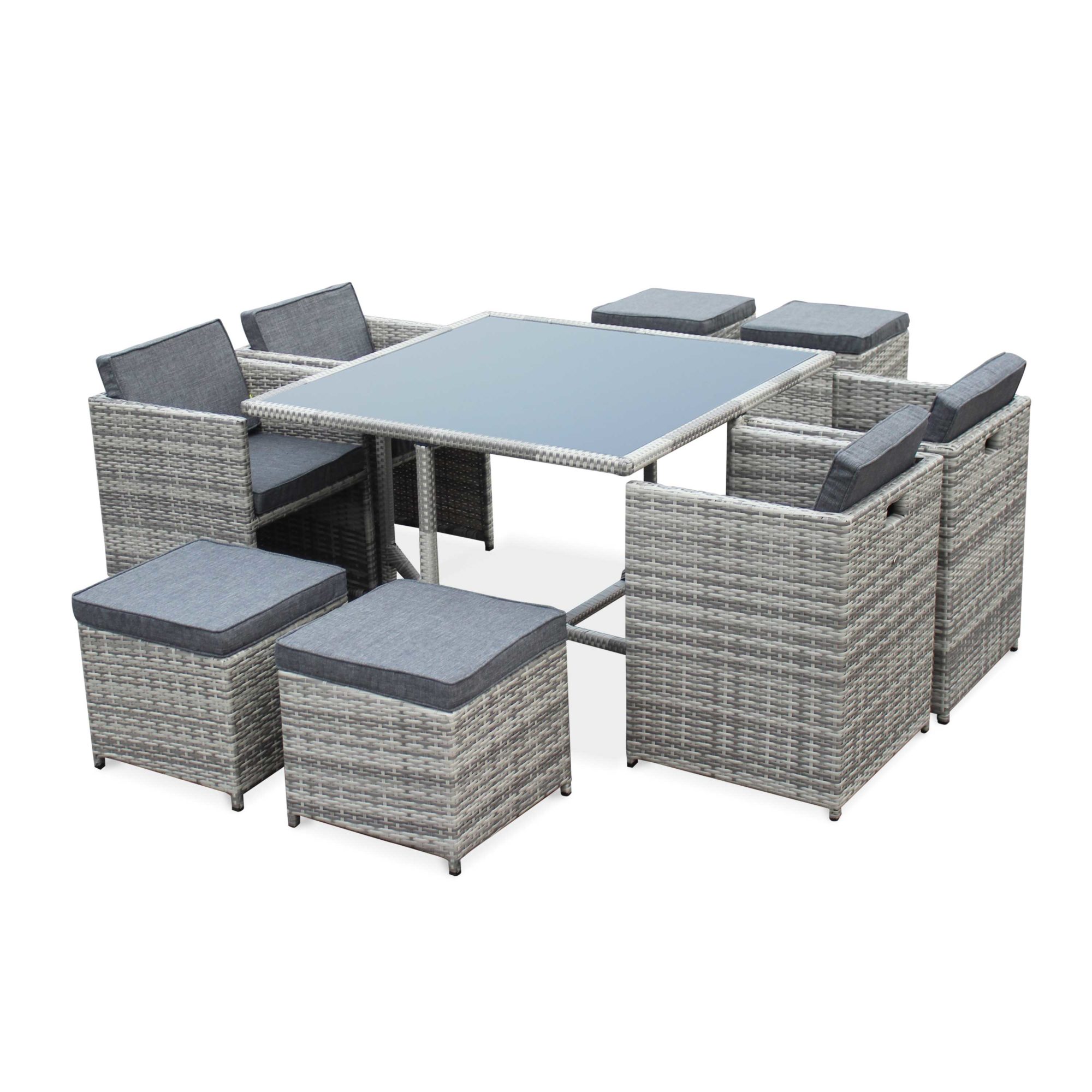 VASTO 8 Seater Dining Set in Grey Wicker Large